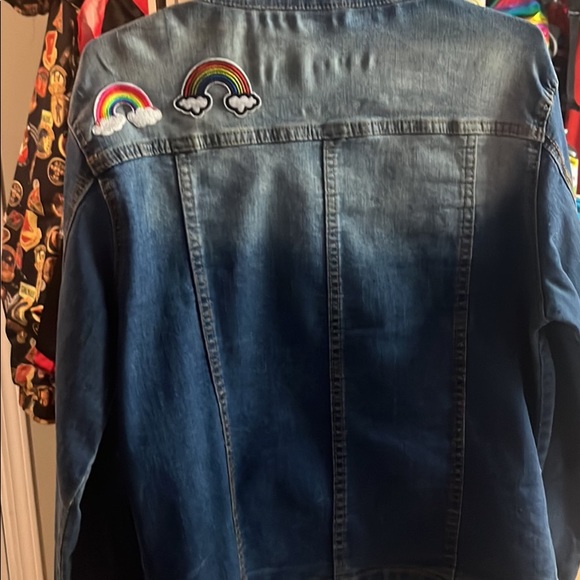 Pride blue denim / jean Spring jacket women’s XL rainbow necklace $6.99 shipping - Picture 4 of 8